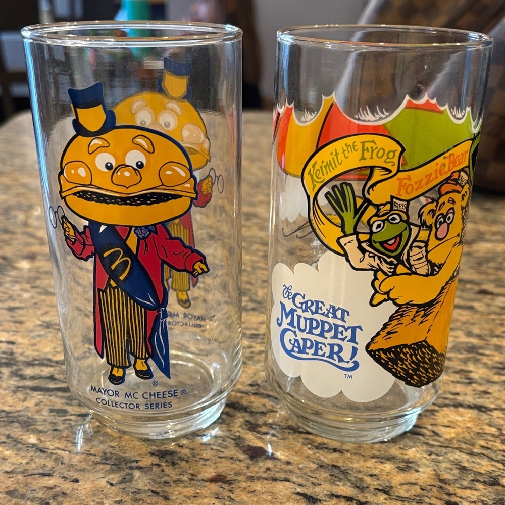Vintage McDonalds Collector Glasses Lot Mayor McCheese Muppets Kermit Fozzie Set